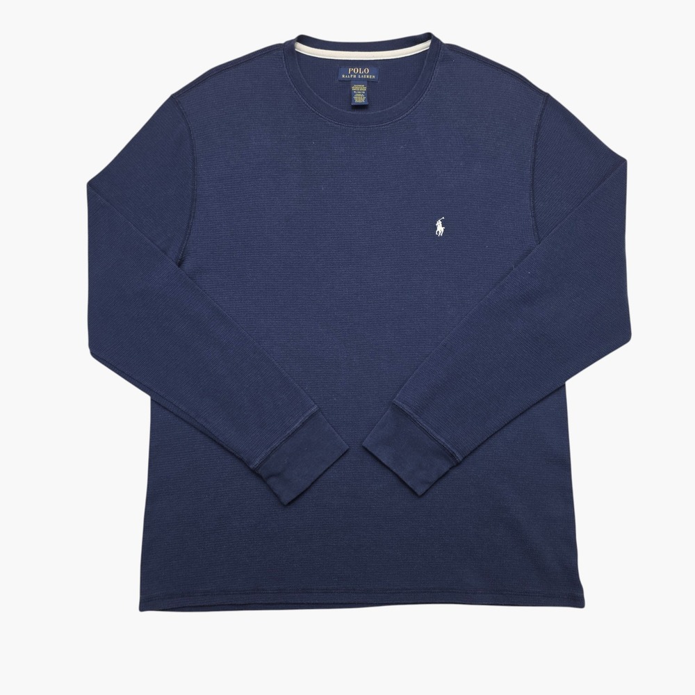 Polo Ralph Lauren Mens XL Waffle Knit Thermal Shirt Navy Blue Long Sleeve Logo